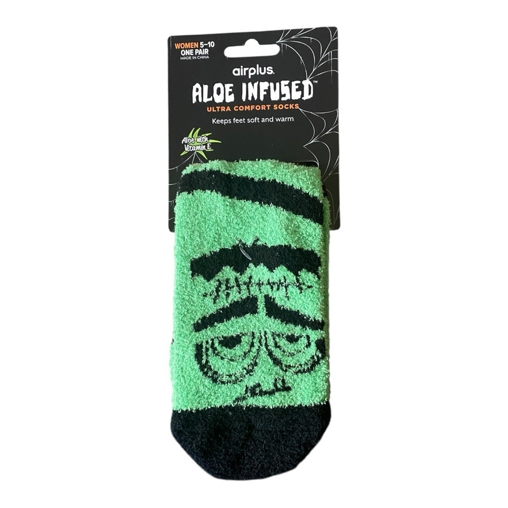 Airplus Aloe Infused Socks Halloween Frankenstein Green Monster Novelty Sock NEW